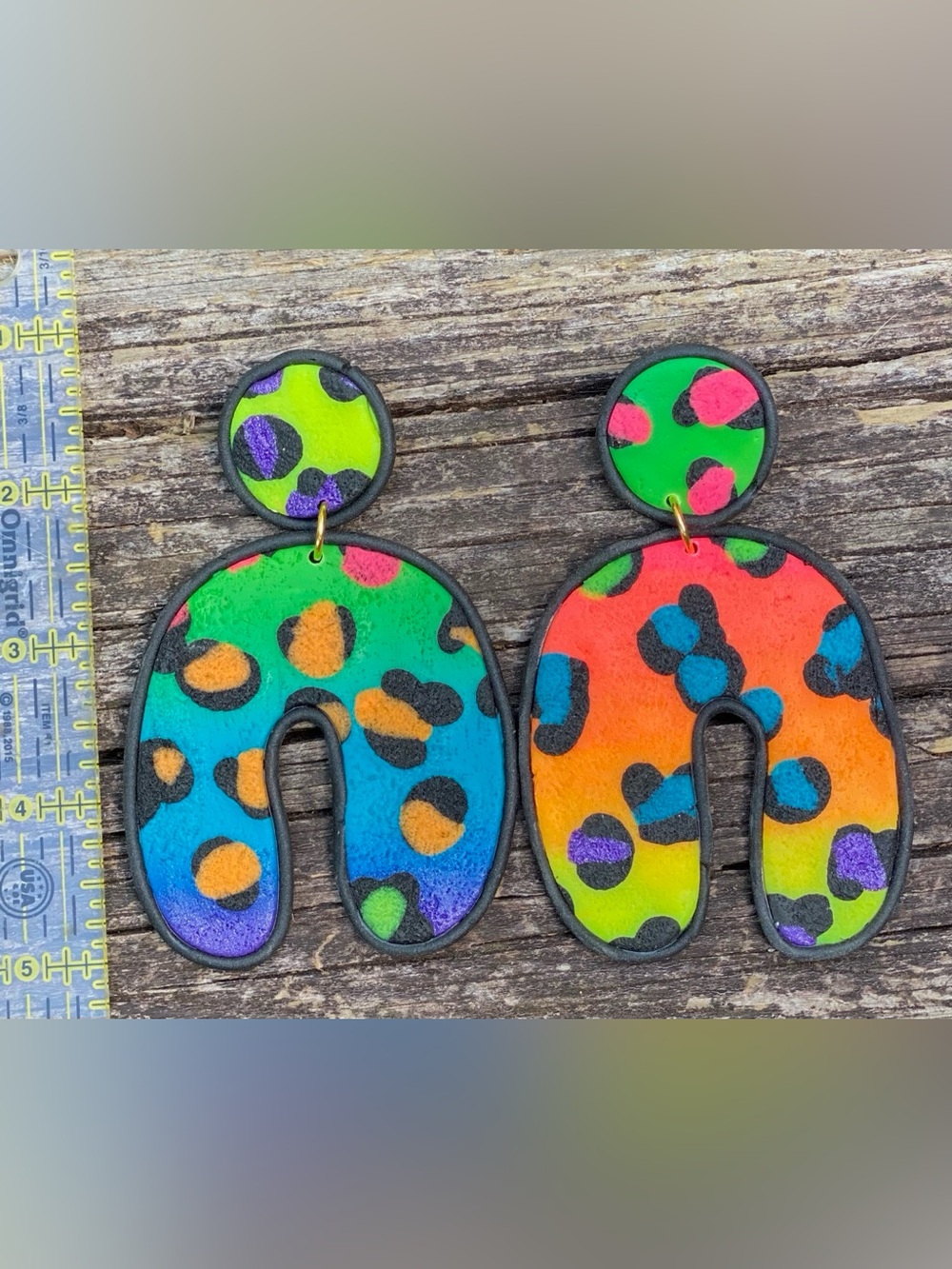 Handmade Multicolor Leopard Print Statement Drop Earrings